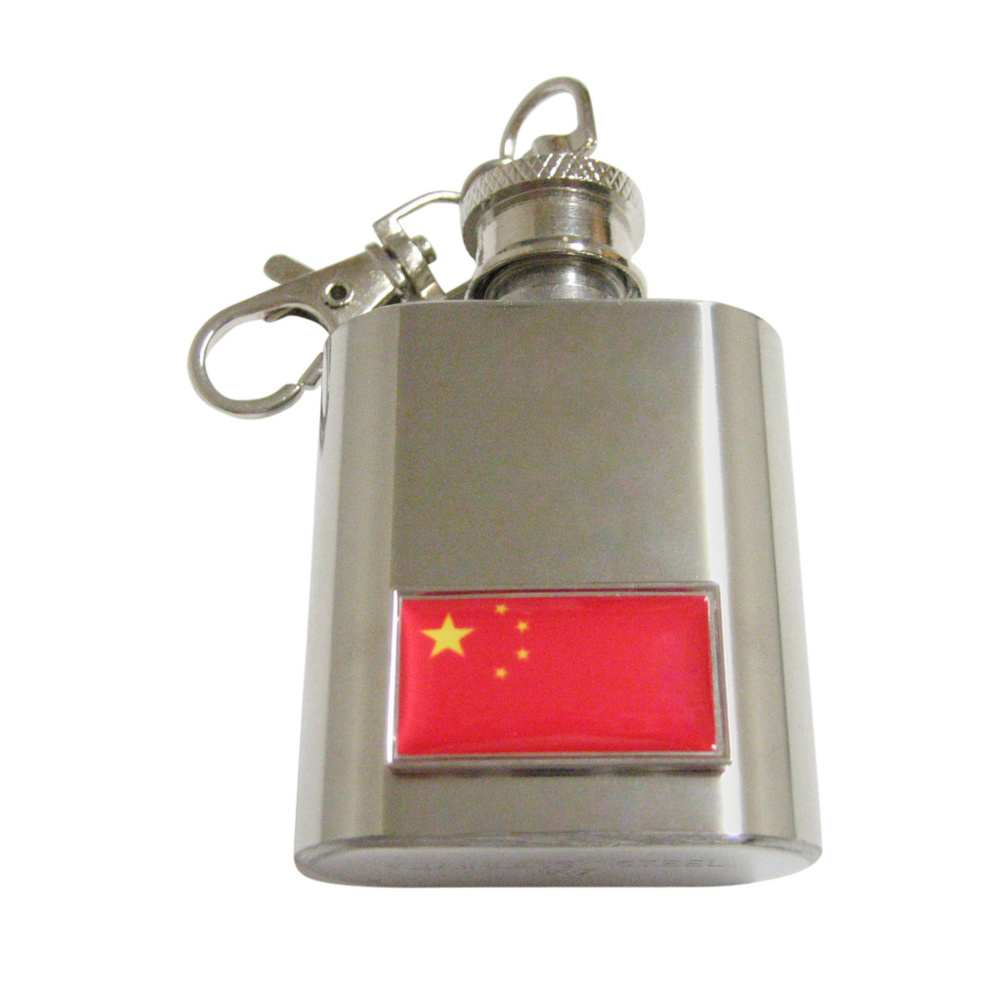 Thin Bordered China Flag Pendant Keychain Flask